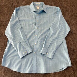 LL Bean mens XL regular blue and white checkered button down shirt 100% cotton